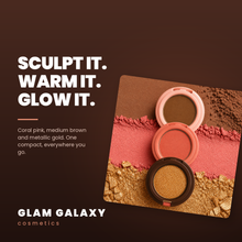 Load image into Gallery viewer, 3-in-1 Face Palette - Coral Pink, Medium Brown, Metallic Gold
