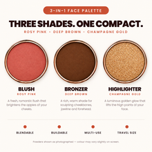 Load image into Gallery viewer, 3-in-1 Face Palette - Deep Brown, Rosy Pink, Champagne Gold
