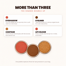 Load image into Gallery viewer, 3-in-1 Face Palette - Coral Pink, Medium Brown, Metallic Gold
